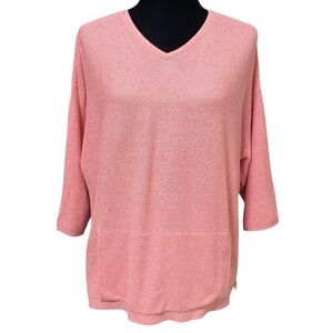 Pure Jill Pink Wool Silk Blend Pullover Boxy Fit V-Neck Soft Lightweight Small